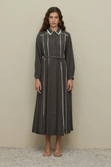 Biyeli Dökümlü Elbise Antrasit