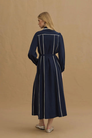 Biyeli Dökümlü Elbise Lacivert - Fahhar Design