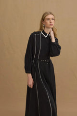 Biyeli Dökümlü Elbise Siyah