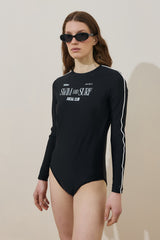Biyeli Swim Baskı Surf Mayo Siyah