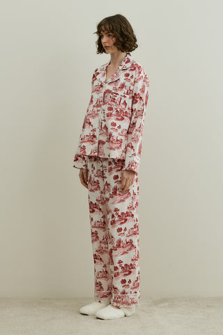 Blanc Desen Gömlekli Pijama Takımı Bordo