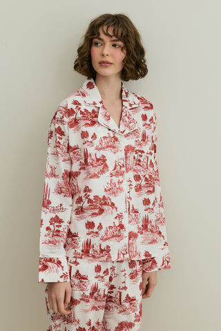 Blanc Desen Gömlekli Pijama Takımı Bordo