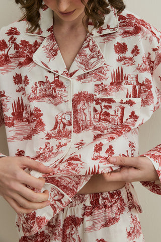 Blanc Desen Gömlekli Pijama Takımı Bordo