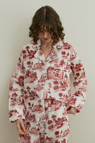 Blanc Desen Gömlekli Pijama Takımı Bordo