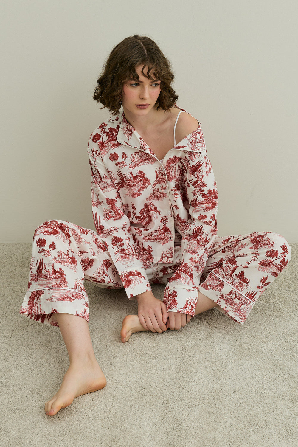 Blanc Desen Gömlekli Pijama Takımı Bordo