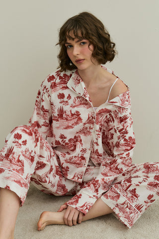 Blanc Desen Gömlekli Pijama Takımı Bordo