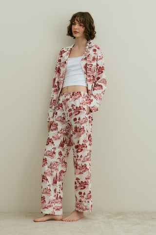 Blanc Desen Gömlekli Pijama Takımı Bordo