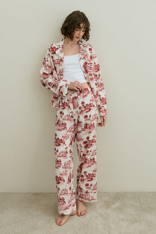 Blanc Desen Gömlekli Pijama Takımı Bordo