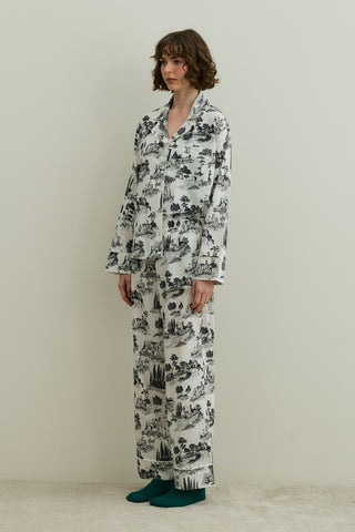 Blanc Desen Gömlekli Pijama Takımı Siyah