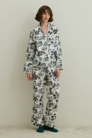 Blanc Desen Gömlekli Pijama Takımı Siyah