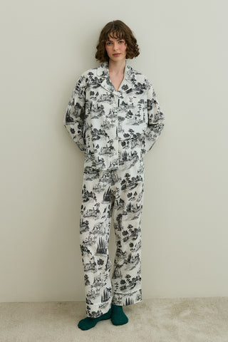 Blanc Desen Gömlekli Pijama Takımı Siyah