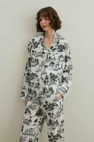 Blanc Desen Gömlekli Pijama Takımı Siyah