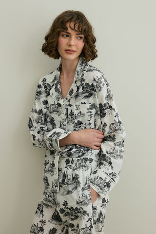 Blanc Desen Gömlekli Pijama Takımı Siyah