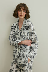 Blanc Desen Gömlekli Pijama Takımı Siyah