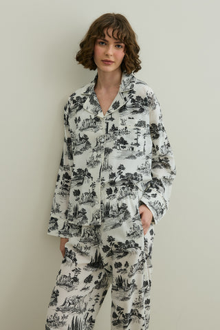 Blanc Desen Gömlekli Pijama Takımı Siyah