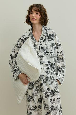 Blanc Desen Gömlekli Pijama Takımı Siyah