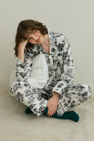 Blanc Desen Gömlekli Pijama Takımı Siyah