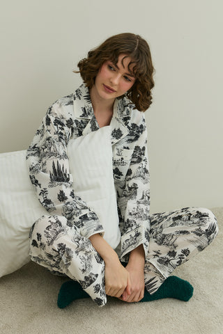 Blanc Desen Gömlekli Pijama Takımı Siyah