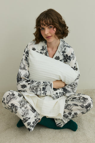 Blanc Desen Gömlekli Pijama Takımı Siyah