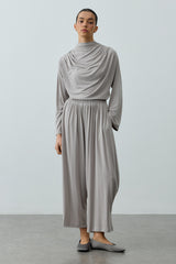 Bol Büzgülü Modal Pantolon Açık Gri