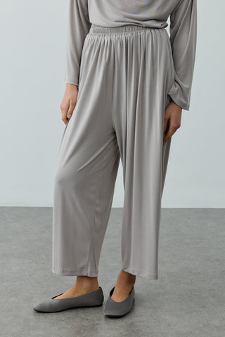 Bol Büzgülü Modal Pantolon Açık Gri