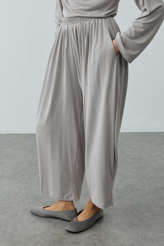 Bol Büzgülü Modal Pantolon Açık Gri