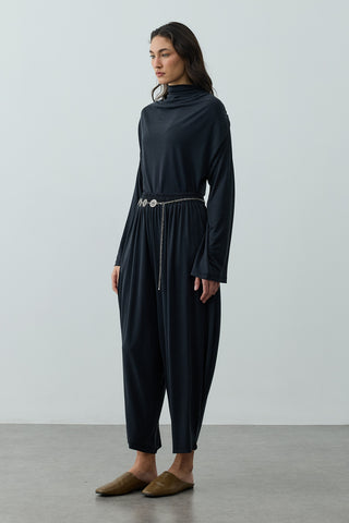 Bol Büzgülü Modal Pantolon Siyah