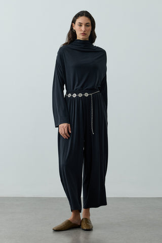 Bol Büzgülü Modal Pantolon Siyah