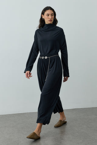 Bol Büzgülü Modal Pantolon Siyah