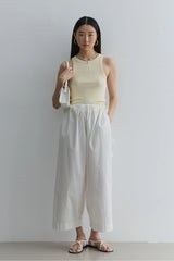 Bol Büzgülü Pantolon Ekru