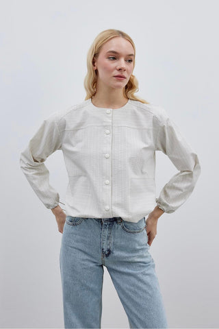 Bomber Short Shirt Jacket Beige