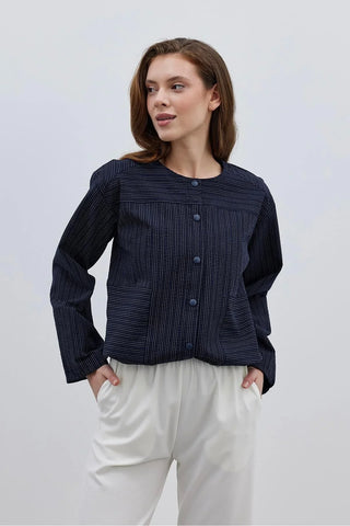 Bomber Short Shirt Jacket Navy Blue