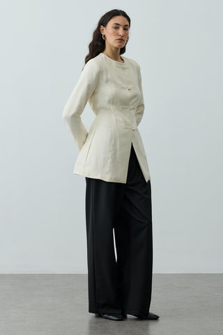 Brit Detaylı Ceket Ekru
