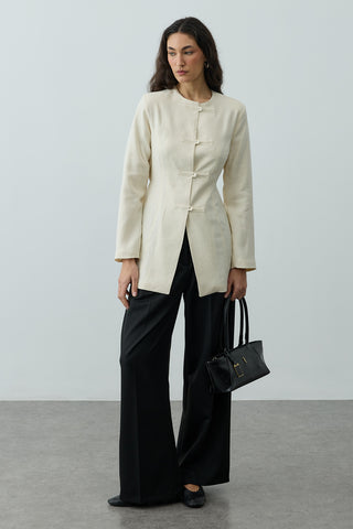 Brit Detaylı Ceket Ekru