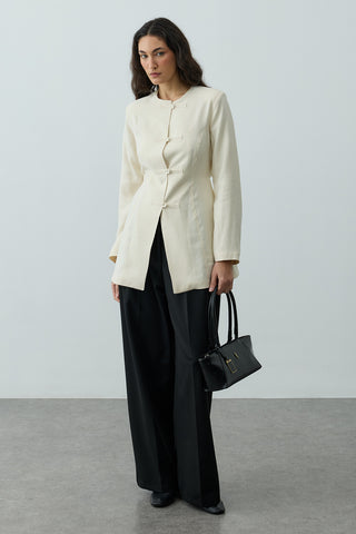 Brit Detaylı Ceket Ekru