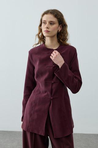 Brit Detaylı Ceket Mürdüm