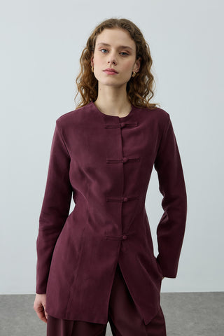 Brit Detaylı Ceket Mürdüm