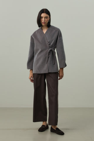 Brit Detaylı Kaşe Ceket Gri