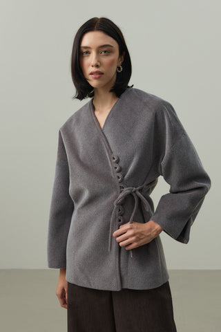 Brit Detaylı Kaşe Ceket Gri