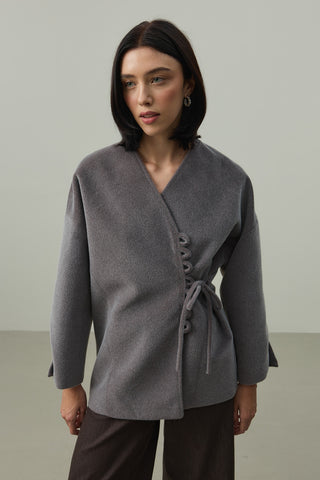 Brit Detaylı Kaşe Ceket Gri