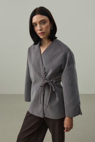 Brit Detaylı Kaşe Ceket Gri