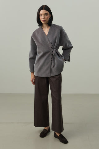 Brit Detaylı Kaşe Ceket Gri