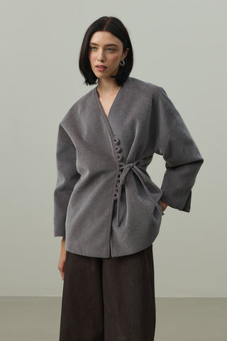 Brit Detaylı Kaşe Ceket Gri