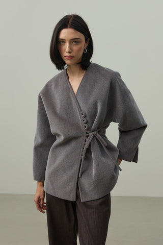 Brit Detaylı Kaşe Ceket Gri