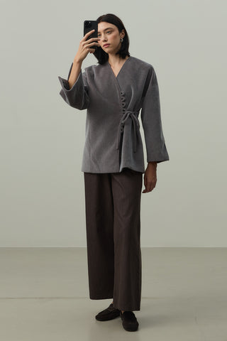 Brit Detaylı Kaşe Ceket Gri