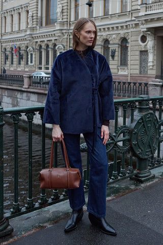 Brit Detaylı Kaşe Ceket Lacivert