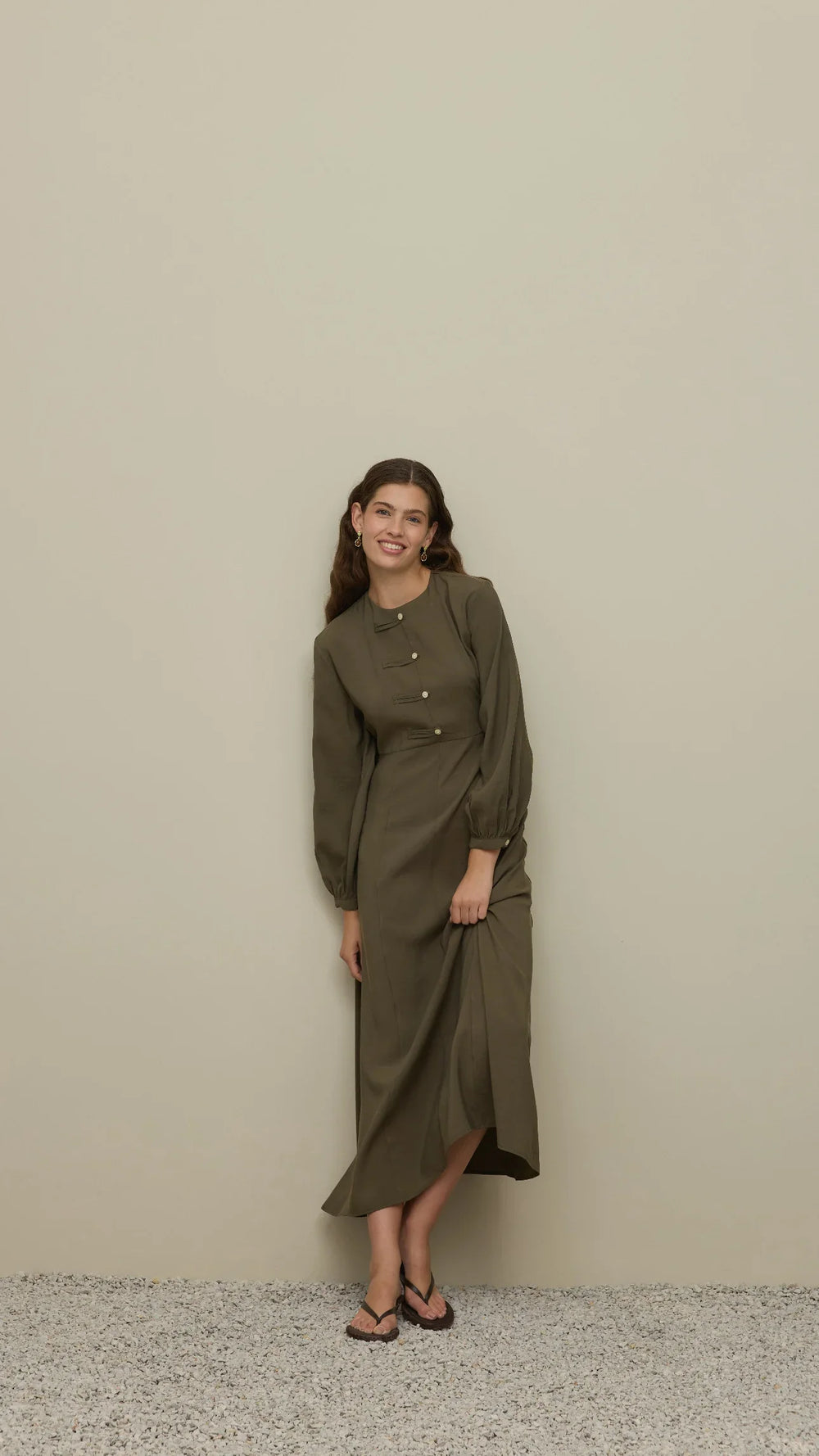 Modal Dress with Brit Detail Khaki