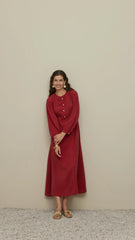 Brit Detaylı Modal Elbise Koyu Kırmızı