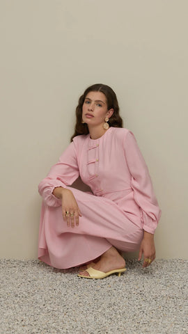 Brit Detaylı Modal Elbise Pembe