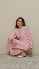 Brit Detaylı Modal Elbise Pembe